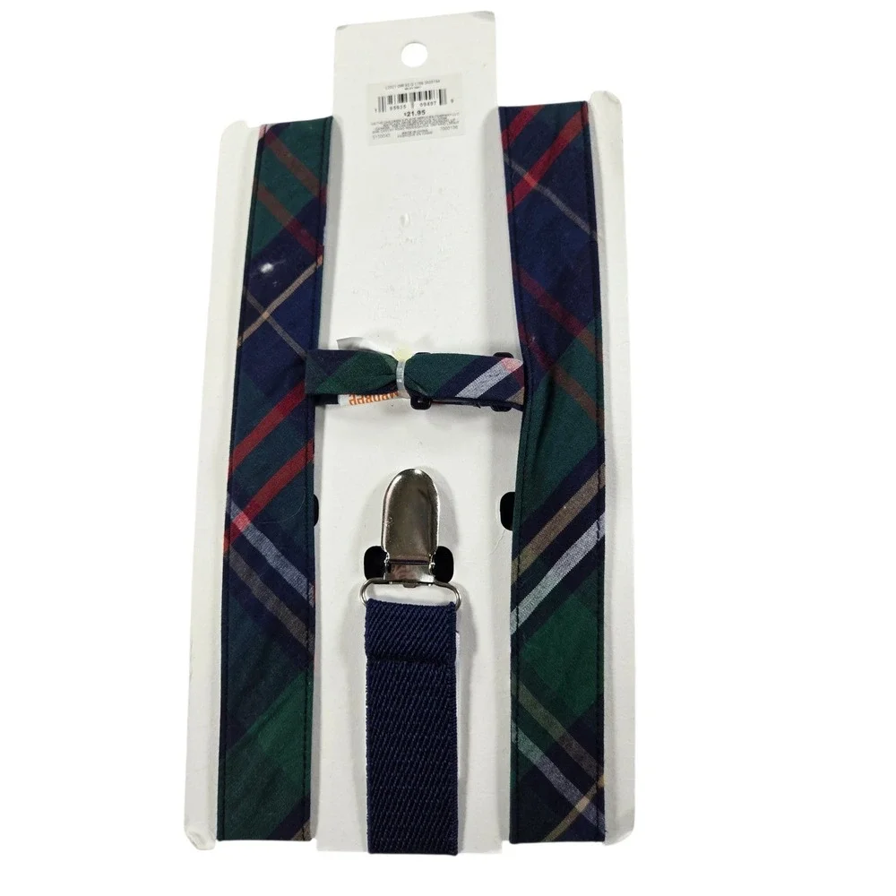 NEW Gymboree Toddler Boys Plaid Bow Tie and Suspenders Set Navy Green Red 12-24m